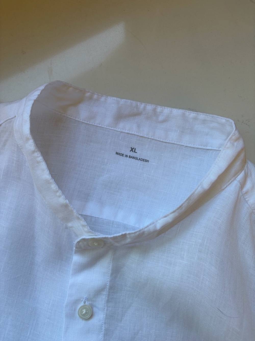 Muji White Band-Collar Linen Shirt - Picture 3 of 5